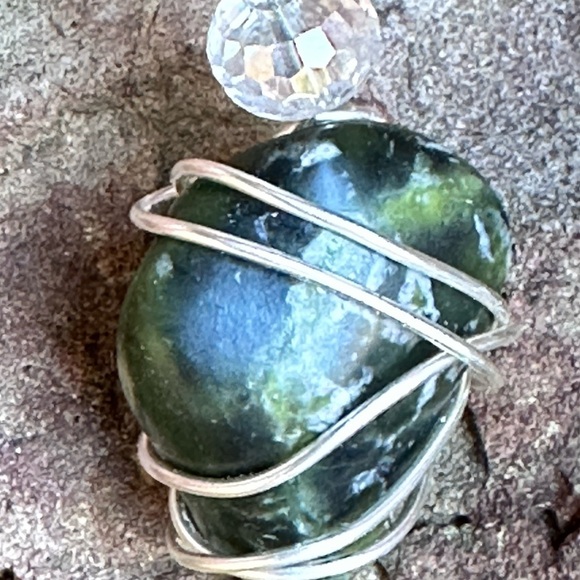 Pendant Necklace Serpentine, Healerite Gemstone Wire Wrapped 16-18’ Chain 5518 G - Picture 7 of 12
